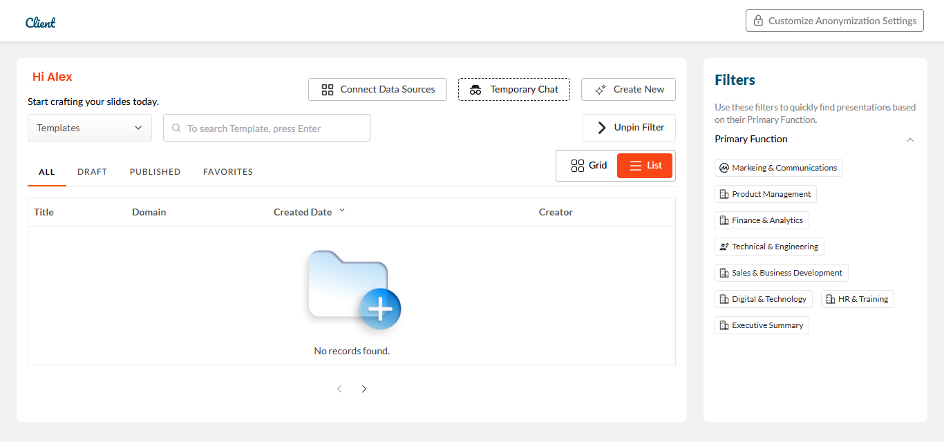 PPT Assistant interface screen from the enterprise Gen AI Assistant toolkit